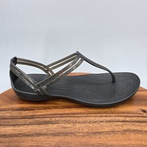 Crocs Isabella Sandals Women's 7 Black Jelly T Strap Slip On Thong Comfort Flats